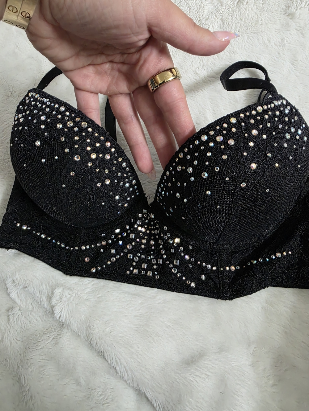 La SENZA Black Rhinestone Longline Push-Up Bra - Picture 3 of 6